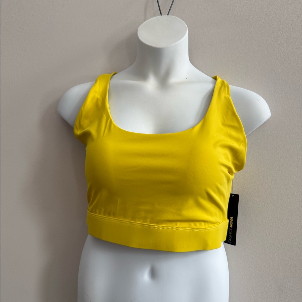 Fashion Nova 3X Mustard Yellow Cut Out Back Sports Bra NWT Plus Size